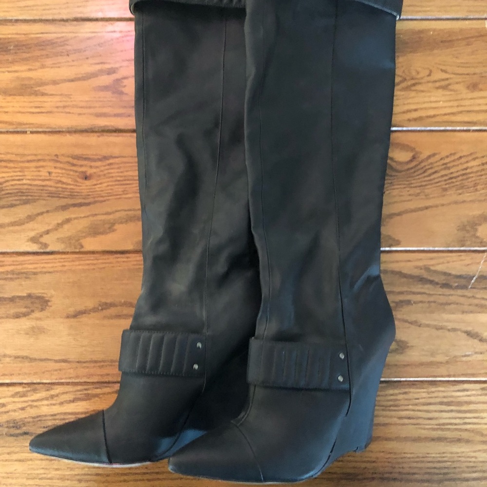 Women’s black wedge knee high boots